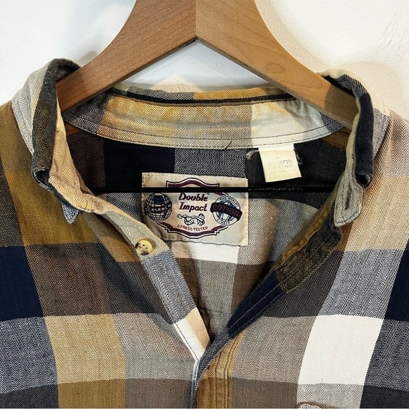 Men’s | Double Impact Brown and Black Plaid Button Up | Large - Picture 2 of 7